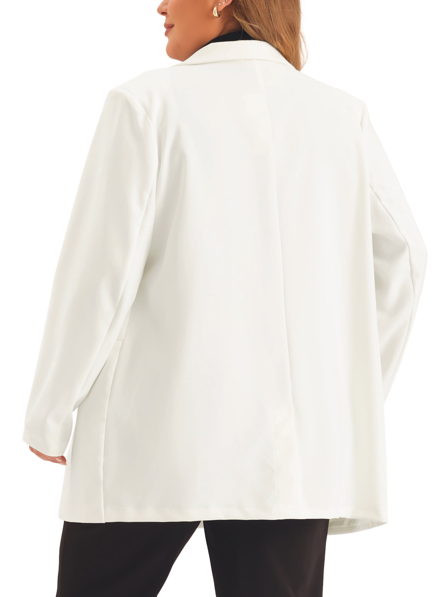 DARING DIVA Women's Plus Lapel Button with Pocket Jackets Long Blazer 2X White