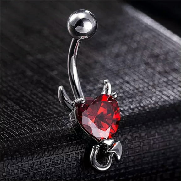 K-KED Navel Belly Button Ring Crystal Rhinestone Heart Spiral Devil Piercing JewelrNI-Red