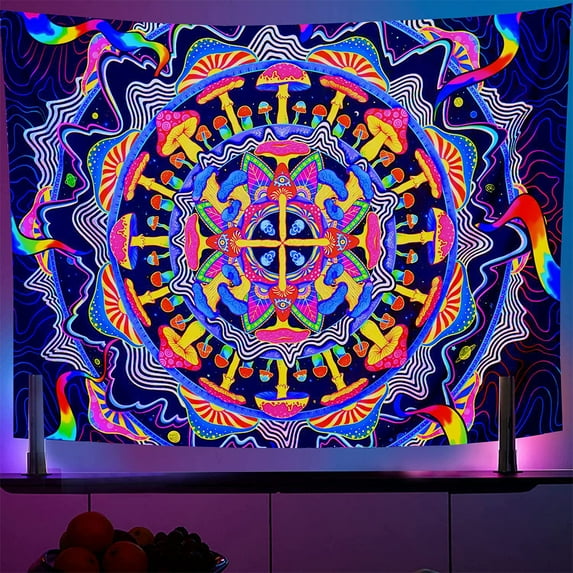 CUH UV Reactive Luminous Tapestry Throw Cover Tapestry Wall Hanging Tapestries Psychedelic Hippie Blacklight Tapestry 8#Star W:59"xL:59"