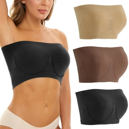 

MINZON 3 Pieces Sports Bras for Women Plus Size Strapless Bra Bandeau No Padded Tops Stretchy Yoga Fitness Bra