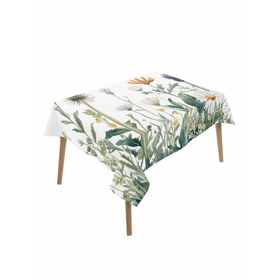 Spring Summer Floral Table Cloth, Farmhouse Botanical Flowers Waterproof Tablecloth for Rectangle Tables, Reusable Washable Fabric Table Cover for Restaurant Kitchen Dining Tables 52"x70"