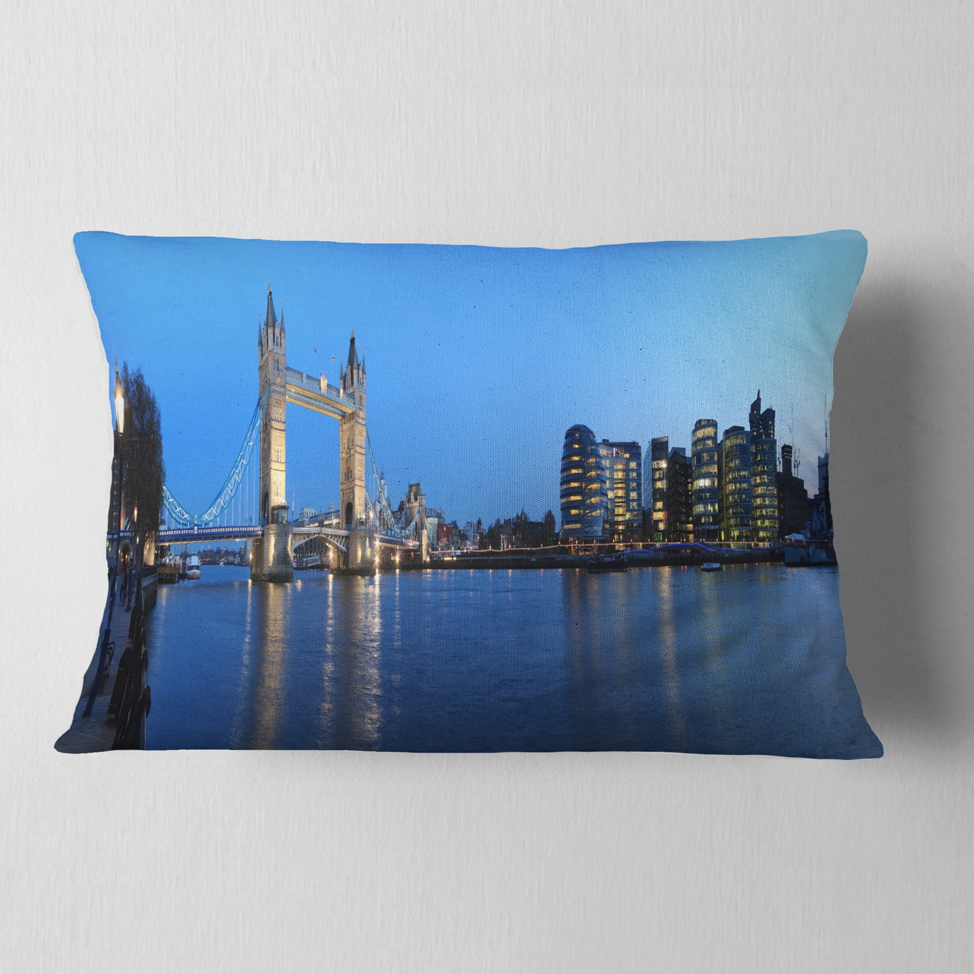 Designart London Tower Bridge in Blue - Cityscape Photo Throw Pillow - 12x20