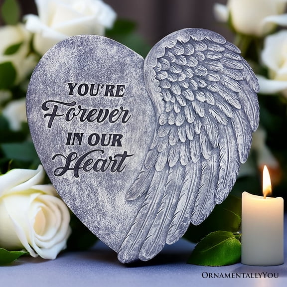 You’re Forever in Our Hearts Angel Wing Stepping Stone, 9.5" Garden Decorative Memorial Resin Figurine