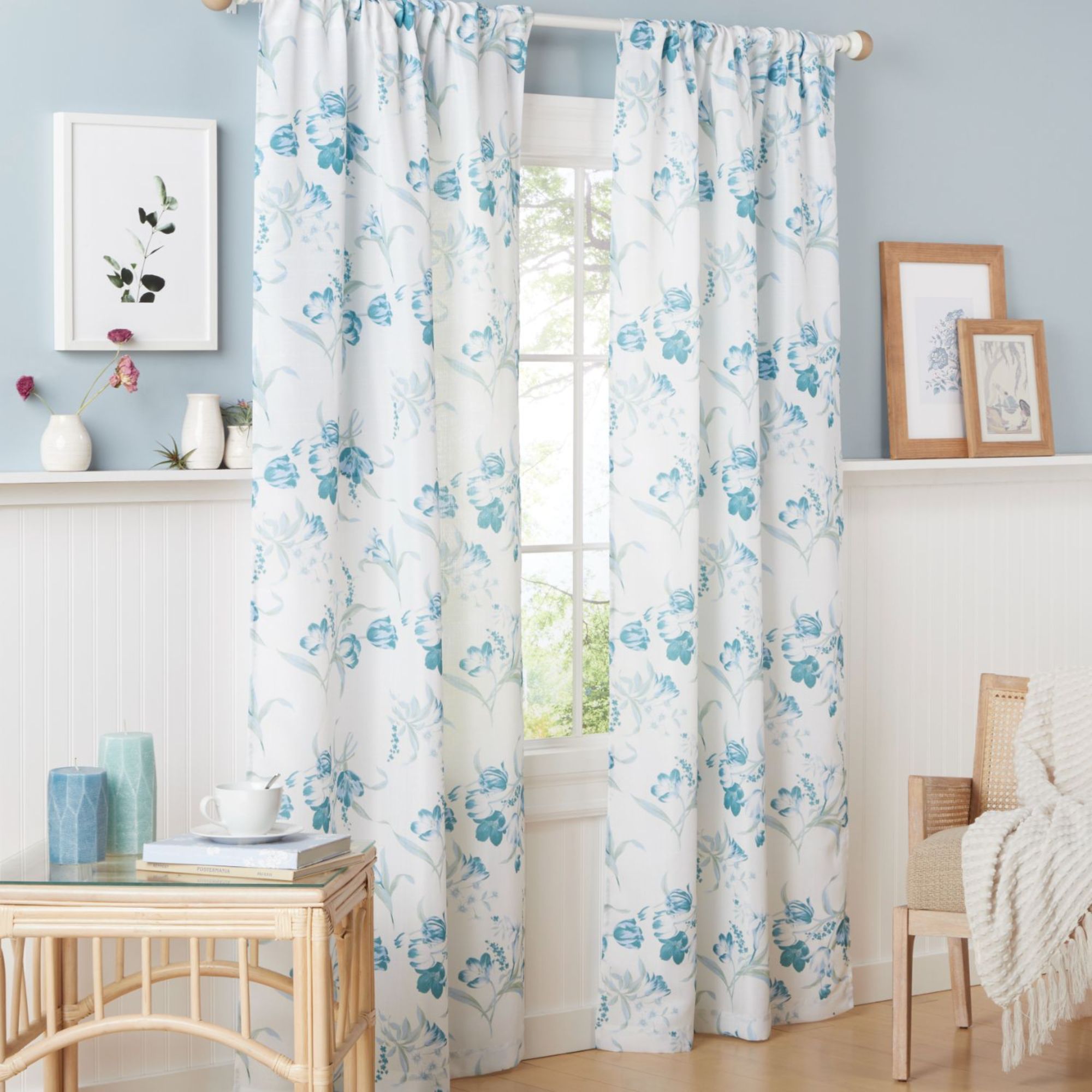 Estate View™ Printemps Light Filtering Rod Pocket Curtain Panel Pair, 38"x84", Teal