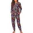 thumbnail image 4 of Tutolipy Halloween Pjs Set for Women Skull Floral Printed Pajama Soft Sleepwear Round Neck Nightwear Long Sleeve Tops Jogger Pants Pajama Sets, S, 4 of 7