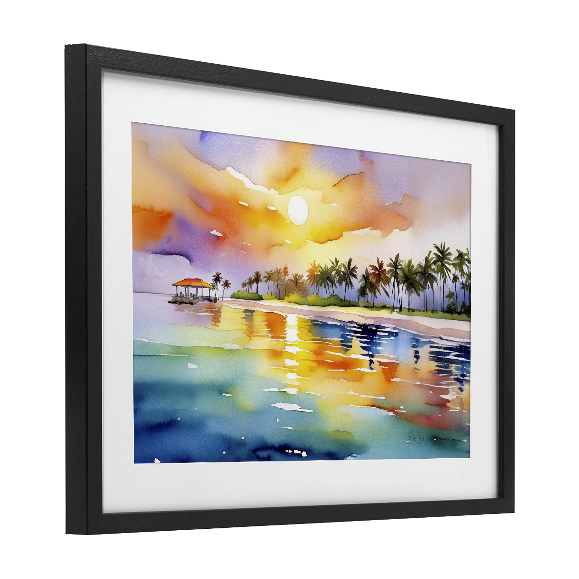 Stupell Industries Caribbean Calm Sunset Black Framed Print Under Glass, design by Shelly Craig