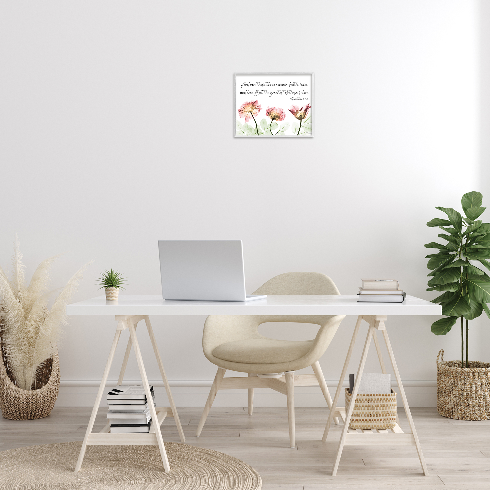 Stupell Industries Faith Hope Love Floral Religious Painting White Framed Art Print Wall Art, 14 x 11