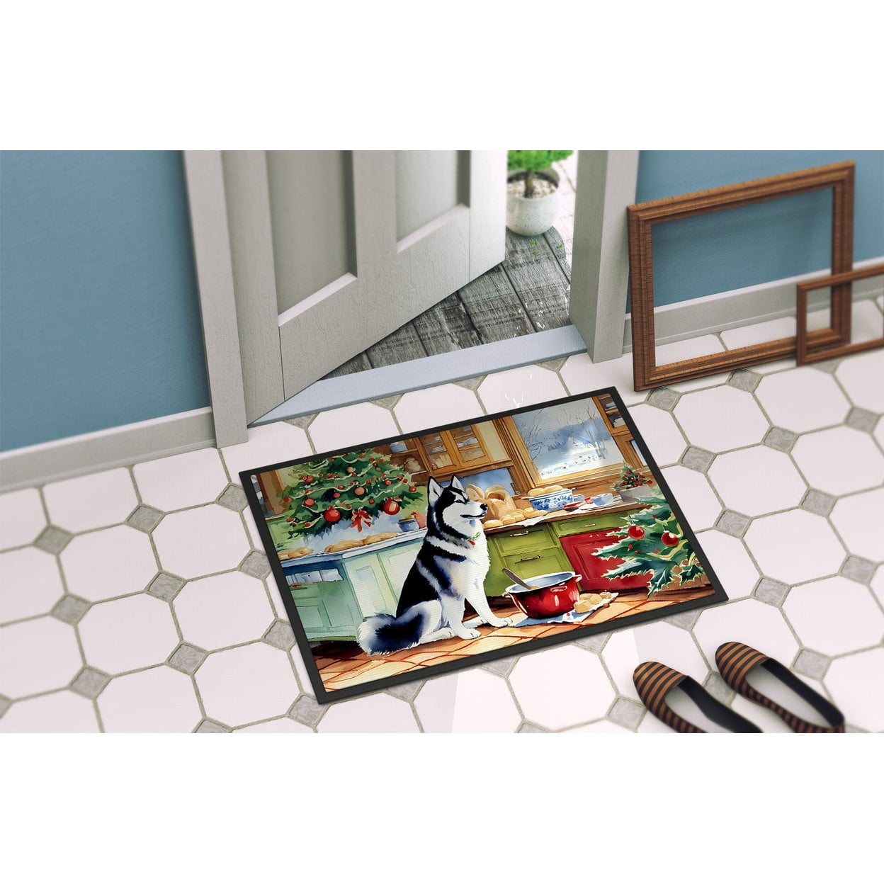 Carolines Treasures DAC3884MAT 18 x 27 in.  Siberian Husky Christmas Cookies Doormat