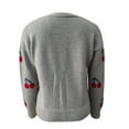 thumbnail image 7 of Women's Cardigan Sweater Strawberry Embroidered V-Neck Long Sleeve Knit Cardigan Gray M, 7 of 7