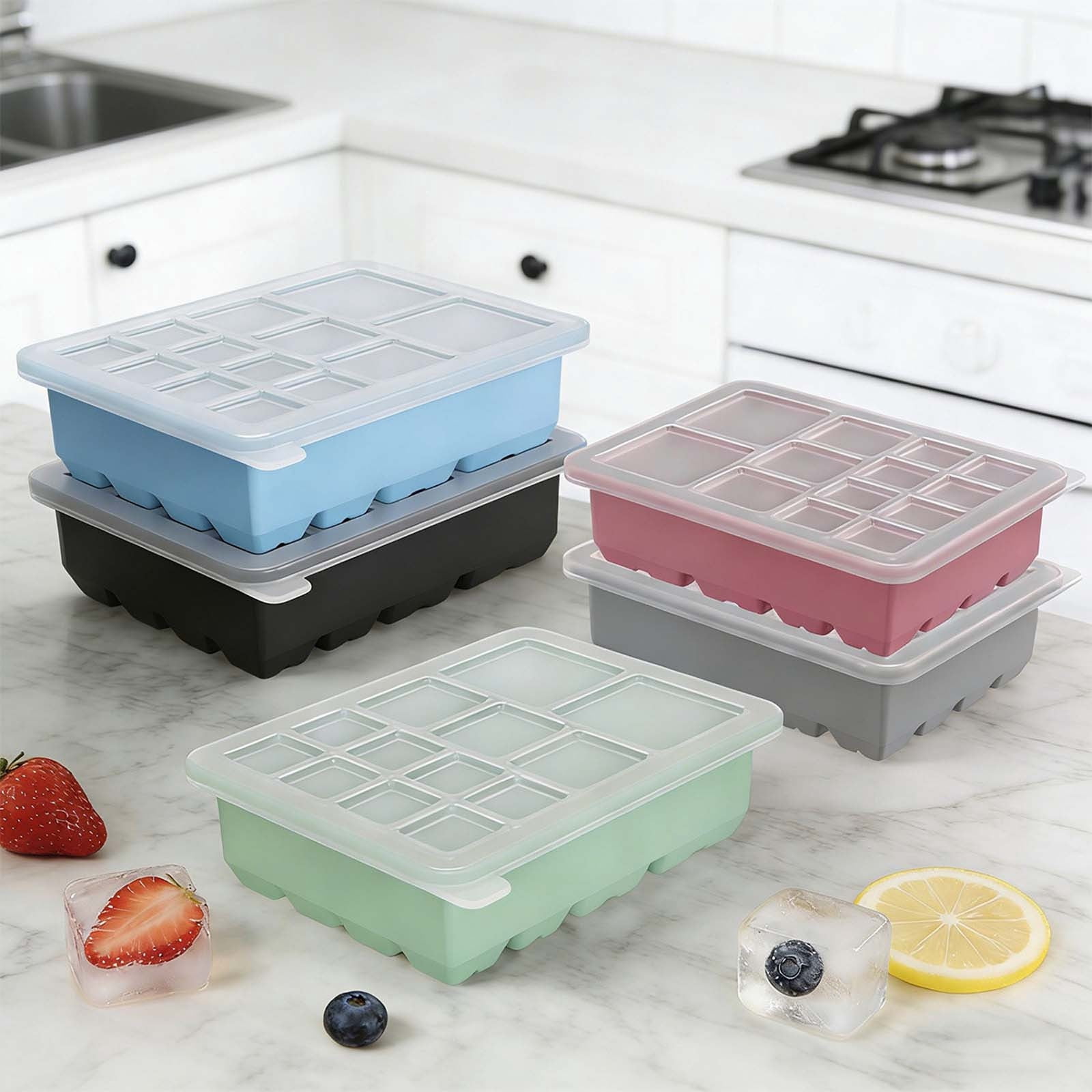 Fufafayo 5Pcs Ice Maker Trays Silicone Ice Block Molds for Refrigerator, 13 Square Ice Maker Maker, Easy Release Ice Maker Tray for Freezer, Household Ice Box for Kitchen Bar Party