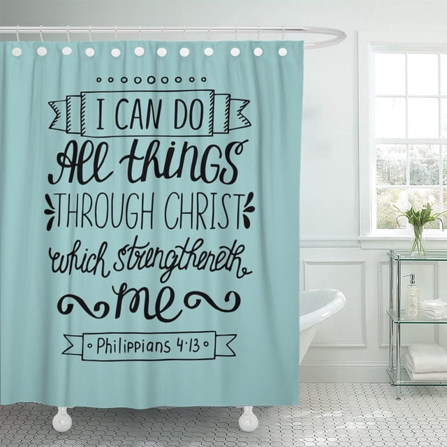 ABPHQTO Cortina de ducha cristiana bíblica con letras pueden todas las cosas a través de Cristo 152x180 cm