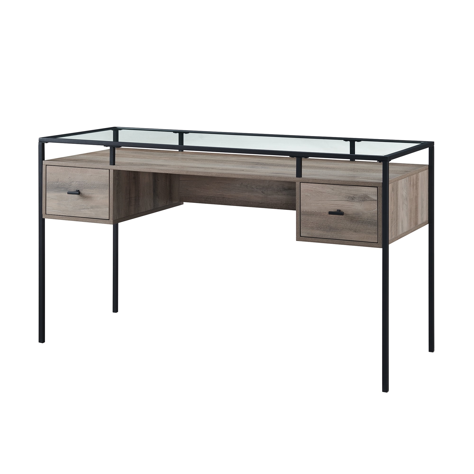 Walker Edison Carlisle Grey Wash 2-Drawer Glass Top Writing Desk