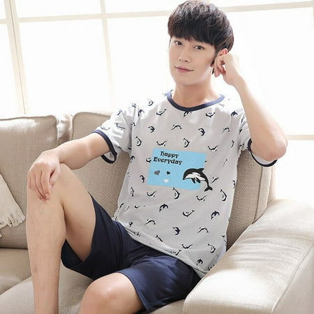 

QWZNDZGR Summer Men Pyjamas Short Sleeved Cotton Cartoon Pajamas Set Casual Sleepwear Pyjamas Night Suits Pijamas Plus Size 3XL Homewear