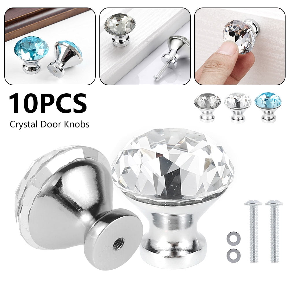 2/4Pcs Crystal Glass Handles Diamond Door Drawer Cabinet Home Pull Knobs 30mm