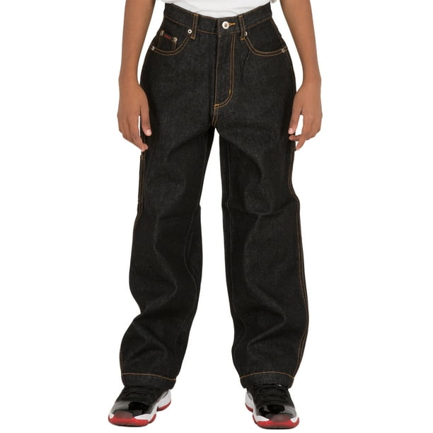 bestille dusin slot Vibes Boy's 14.5 oz Denim Relax Fit Dark Wash Black Gold Carpenter Jeans -  Walmart.com