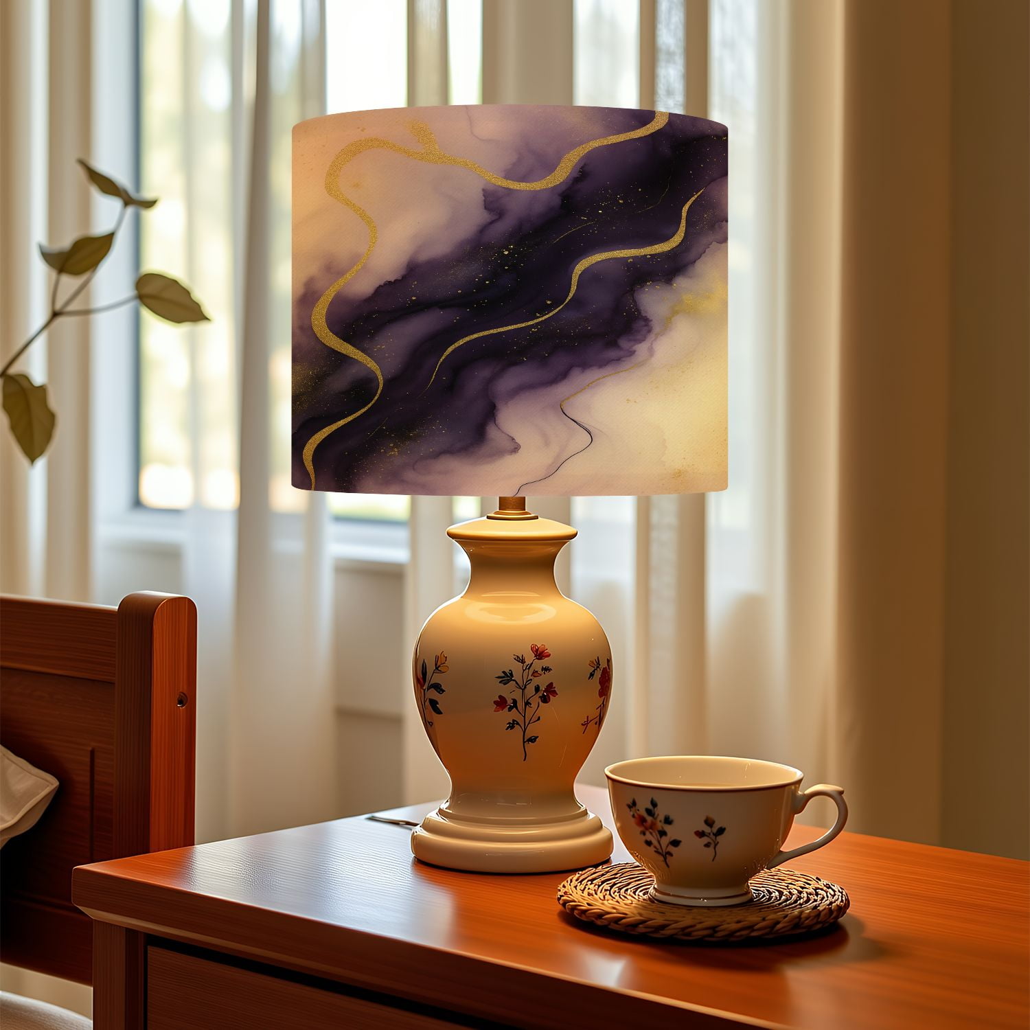 Linen Drum Lampshades Purple marble gold stripes alcohol ink Luxury violet black watercolor 13"x13"x10" Light Shade for Table Lamps Floor Lamp Shades Lampshade Replacement Assembly Required