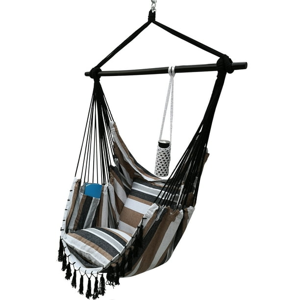 Project One Hanging Rope Hammock Chair, Hanging Rope Swing Seat with 2  Pillows, Carrying Bag, and Hardware Kit Perfect for Outdoor/Indoor Yard  Deck 