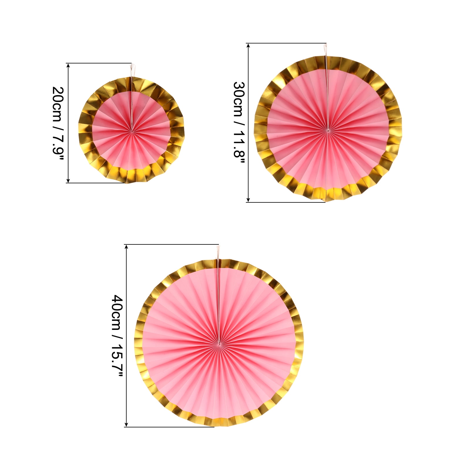 Unique Bargains Paper Garlands Decoration Hanging Paper Fans Set Pink Gold