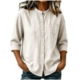 thumbnail image 3 of dazeni Women's 3/4 Sleeve Linen Tops Button Down Shirts Casual Lightweight Crewneck Tee Work Travel Blouse Black XX-Large, 3 of 7