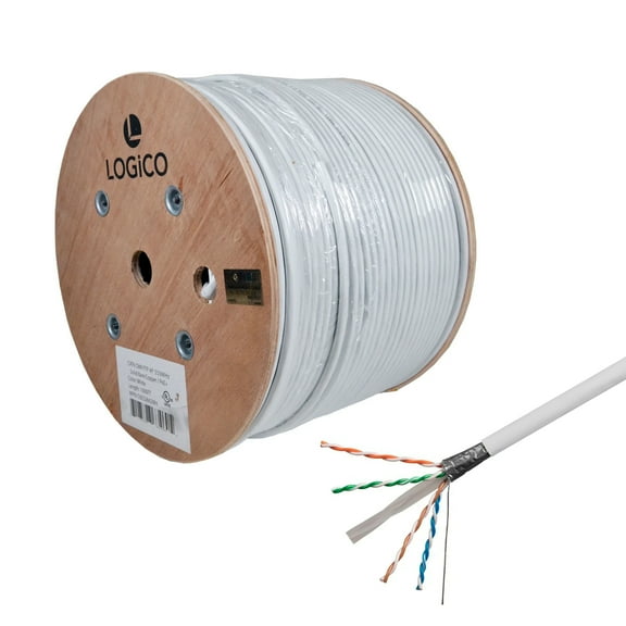LOGICO Cat6 FTP Shielded Riser (CMR) Bulk Ethernet Cable 550Mhz Pure Copper White 1000ft
