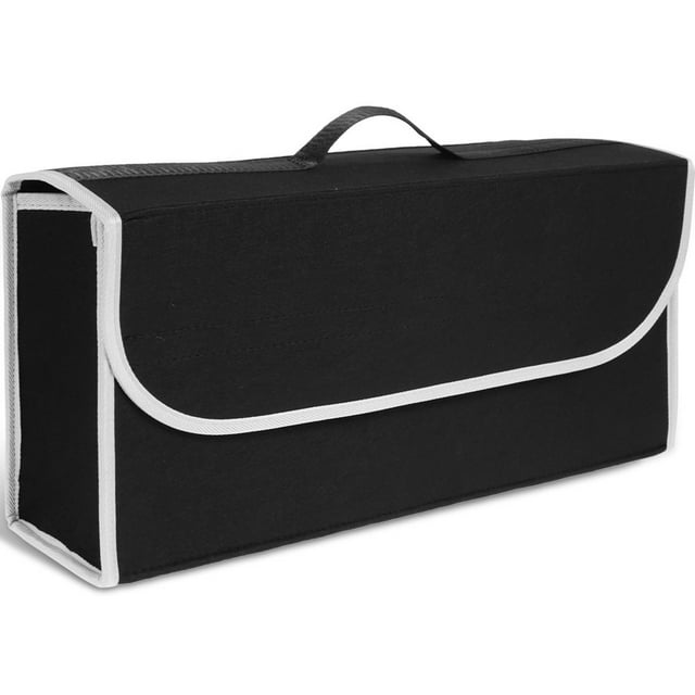 Soft Felt Car Bag Organizer Folding Car Storage Box Case seat Trunk Non Slip Fireproof with Handle Collapsible Space Saving for Fire Extinguishers Repair Tools Toys 19” x 9.4” x 6.2”(Dark