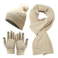 thumbnail image 2 of Winter Cable Knitted Long Scarf Beanie Hat Gloves Mittens Set, 2 of 4