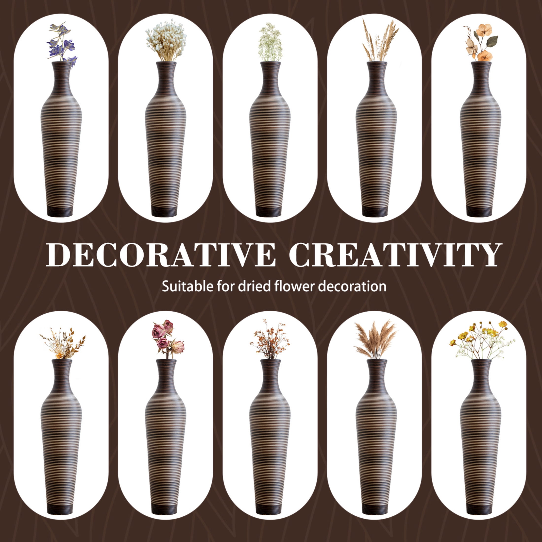 Noble House 39.37" Tall Handcrafted PVC Floor Vase, Textured Brown Gradient Decorative Vase, Black+Brown