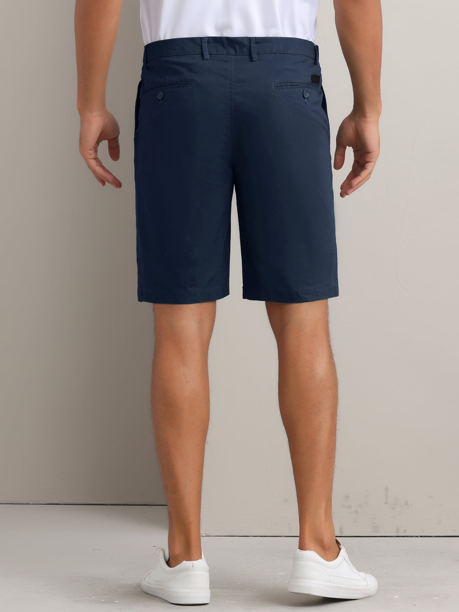 DARING DIVA Men's Solid Button Flat Front Zipper Formal Chino Dress Shorts 28 Dark Blue