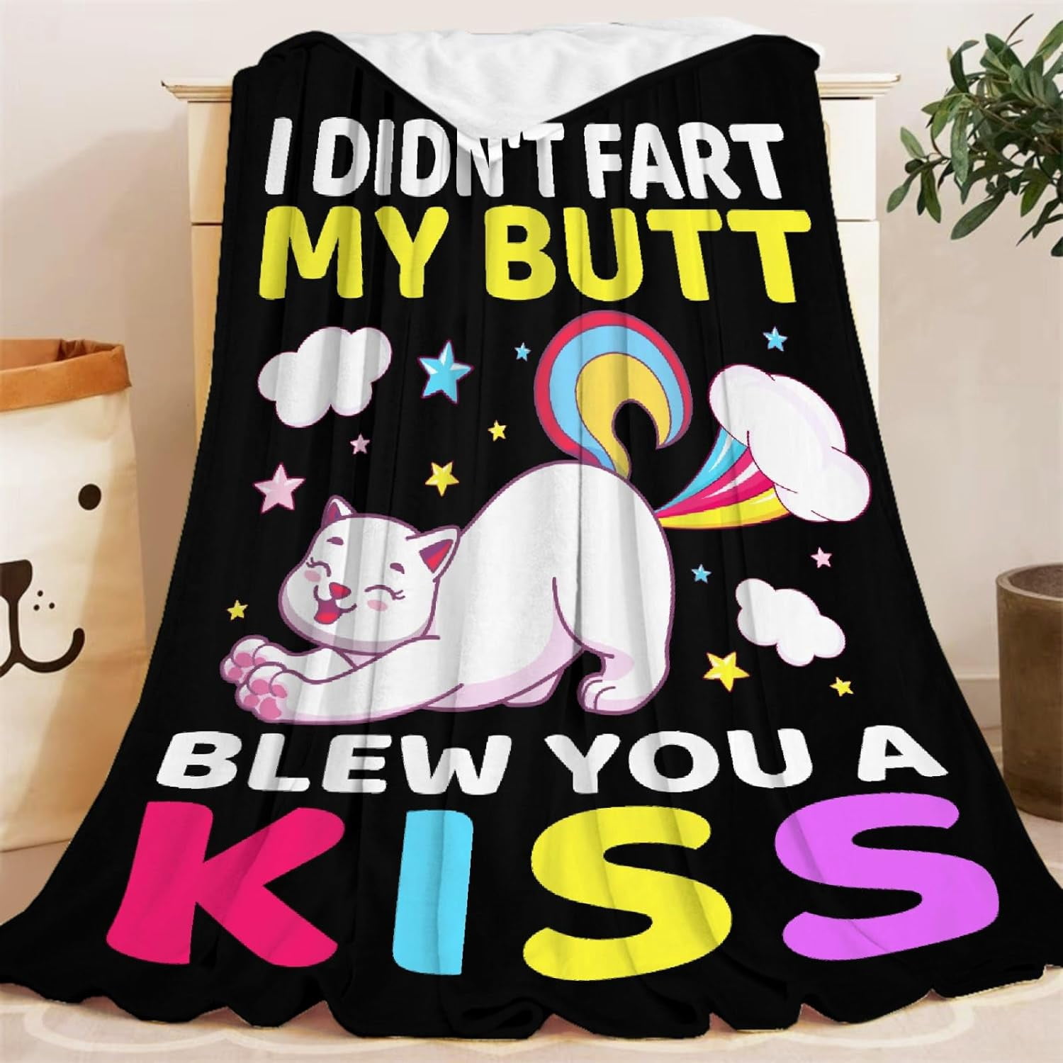 Funny Cat Blanket Gift for Girls Boys 40x50 Inches Soft Flannel Throws Blankets Funny Gift for Teen Women Men Adult Cute Cat Lover Gifts for Birthday Christmas Halloween Bed Sofa Couch