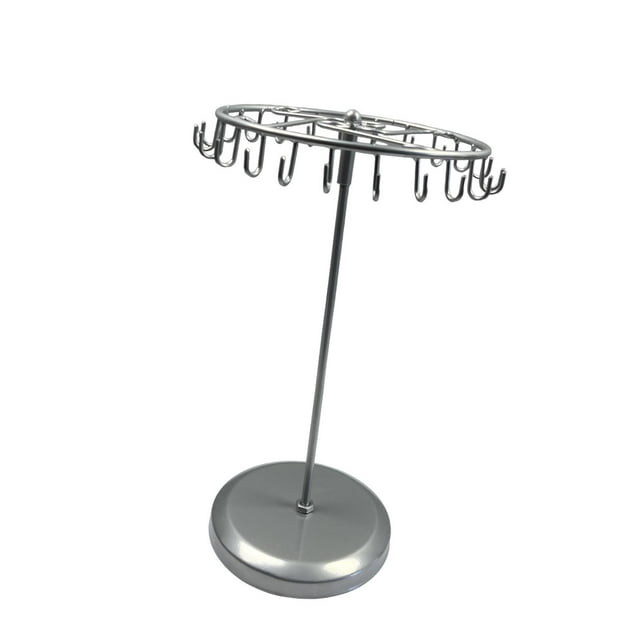Soporte giratorio para joyas, estante de almacenamiento para collares y pendientes, base estable, estante de exhibición de joyas, organizador de joyas Plata