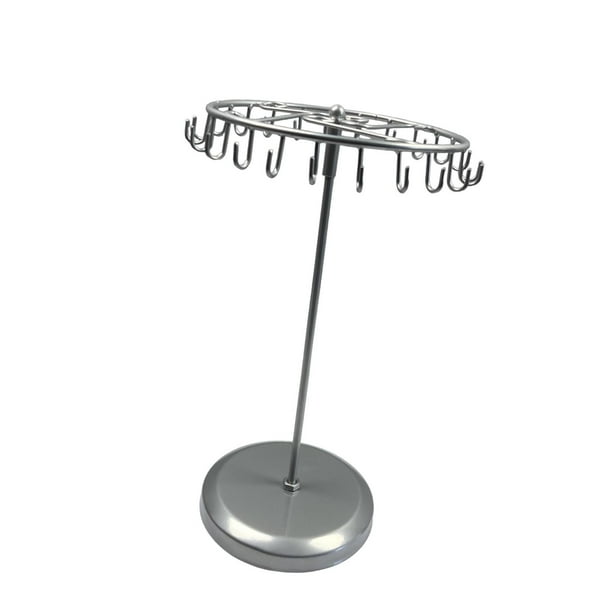 Soporte giratorio para joyas, estante de almacenamiento para collares y pendientes, base estable, estante de exhibición de joyas, organizador de joyas Plata