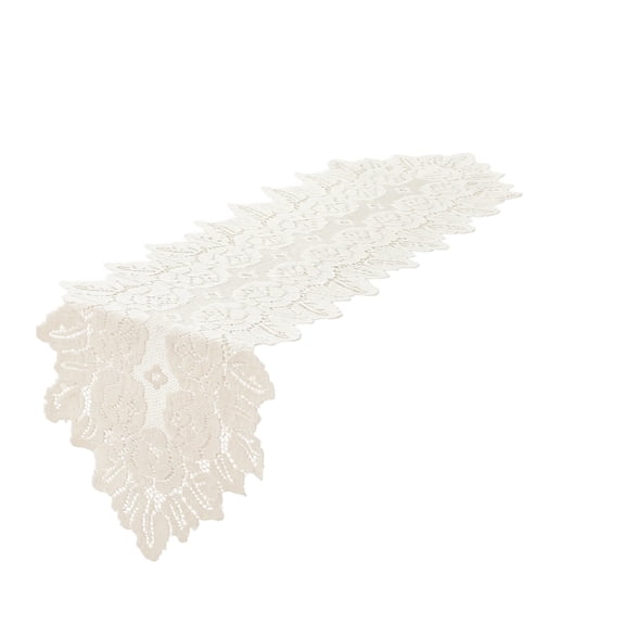 White Lace Dresser Scarf, 45.67" x 13.39" Crochet Cotton Table Runner, Vintage Dresser Cover Top for Bedroom Furniture, Nightstand, Desk and End Table Decor
