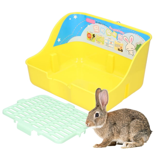 Small Animal Litter Box Toilet, Easy To Install Stable Plastic High Hardness Small Animal Toilet for Hamsters Rabbits Blue,Yellow,Pink,White