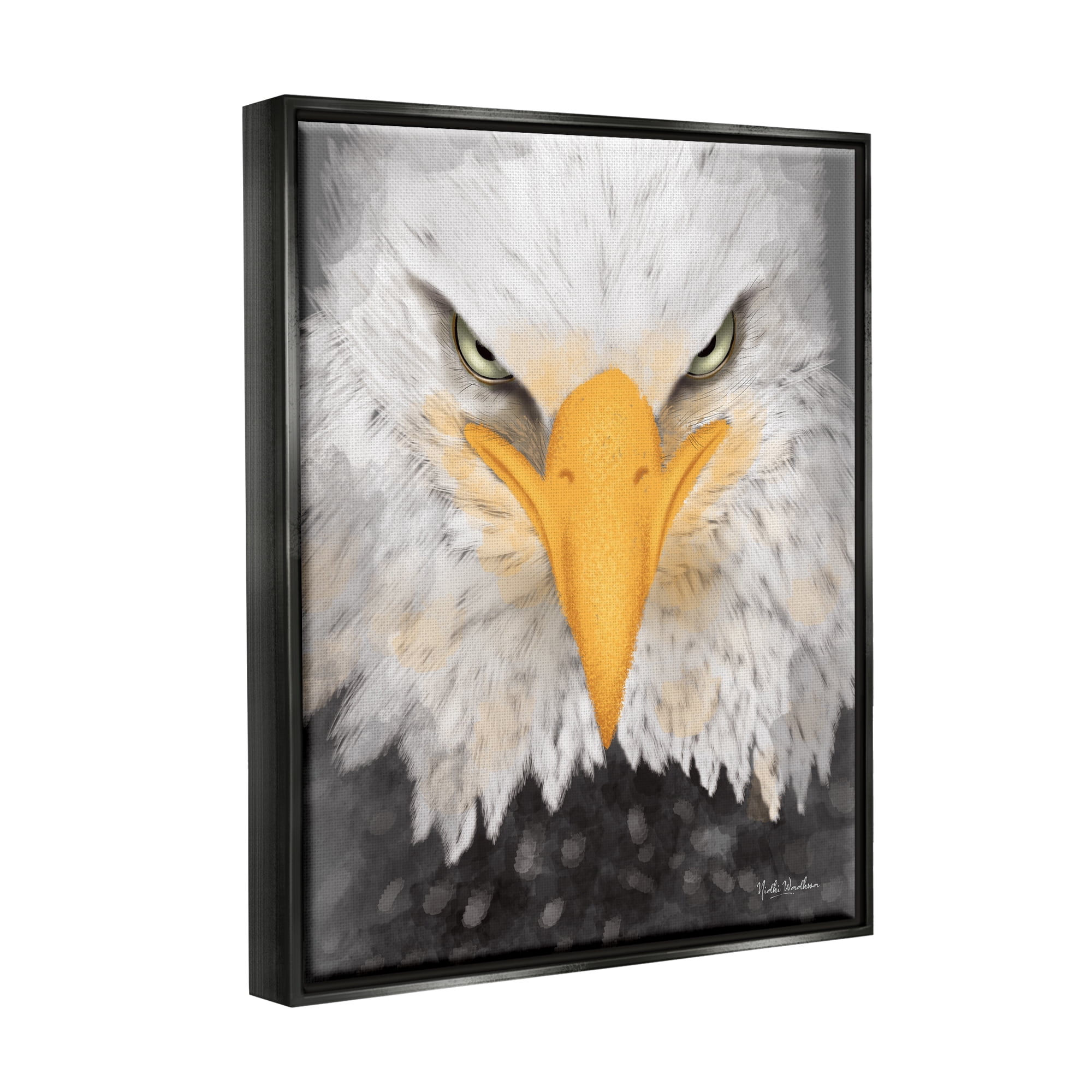 Stupell Industries Bald Eagle Gaze Portrait Animals & Insects Painting Black Floater Framed Art Print Wall Art, 17 x 21
