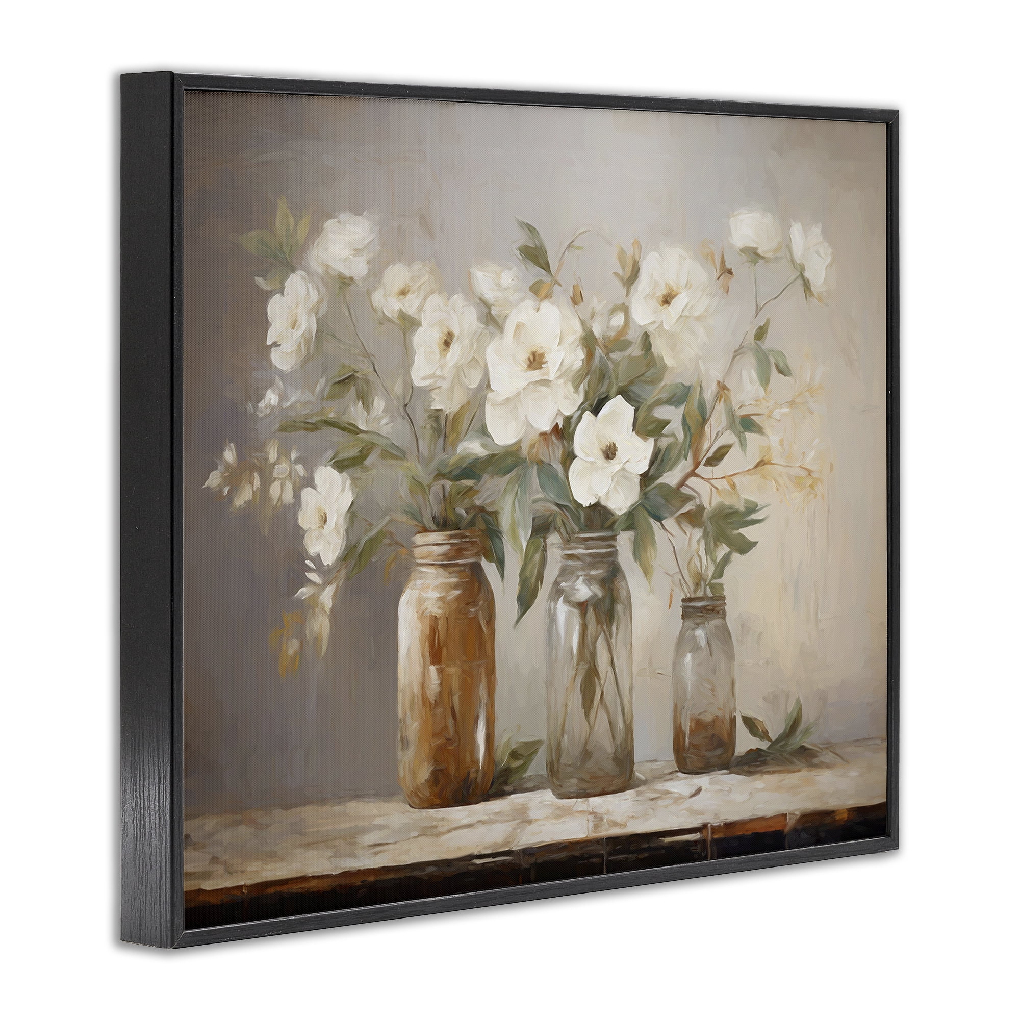 Stupell Industries Country Magnolia Jars Botanical & Floral Painting Black Framed Art Print Wall Art, 20 x 16