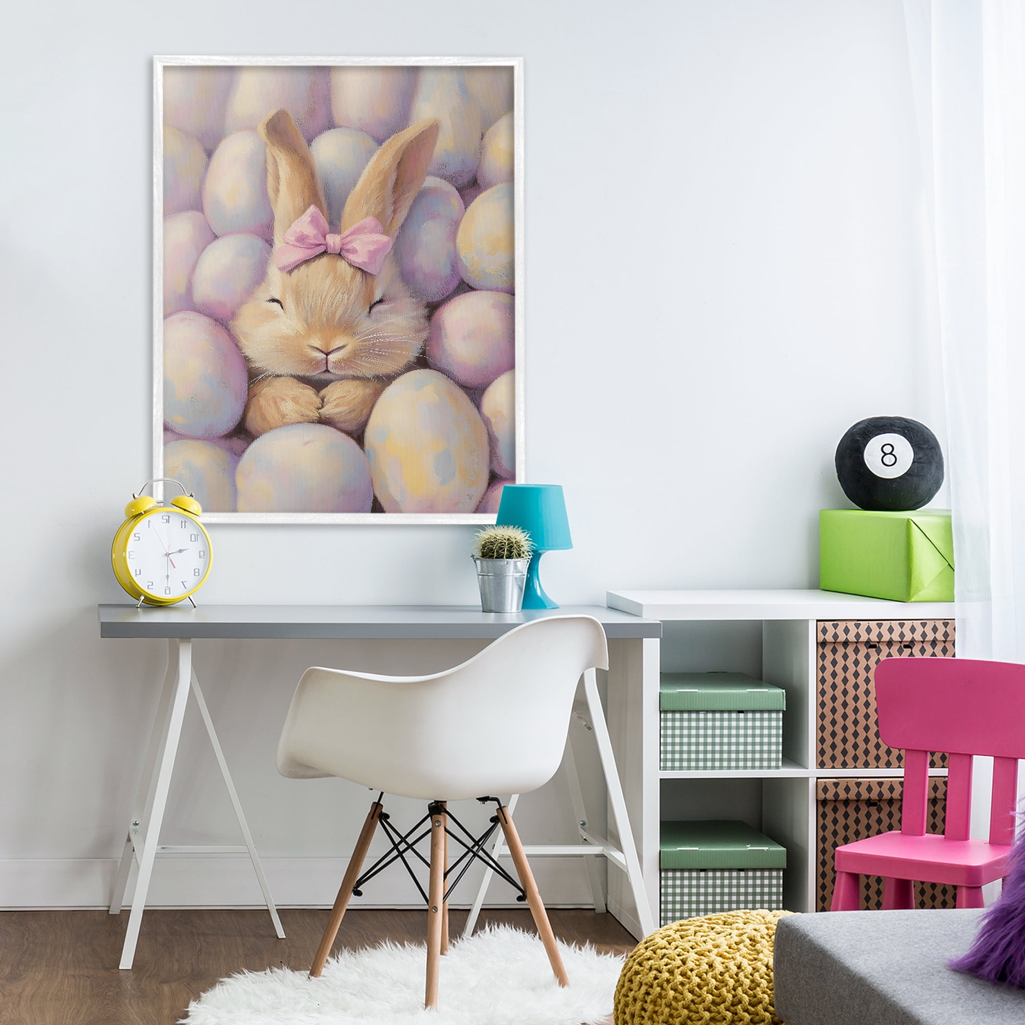 Stupell Industries Easter Bunny Nestled in Eggs White Framed Giclee Art, design by The Prints Vibe