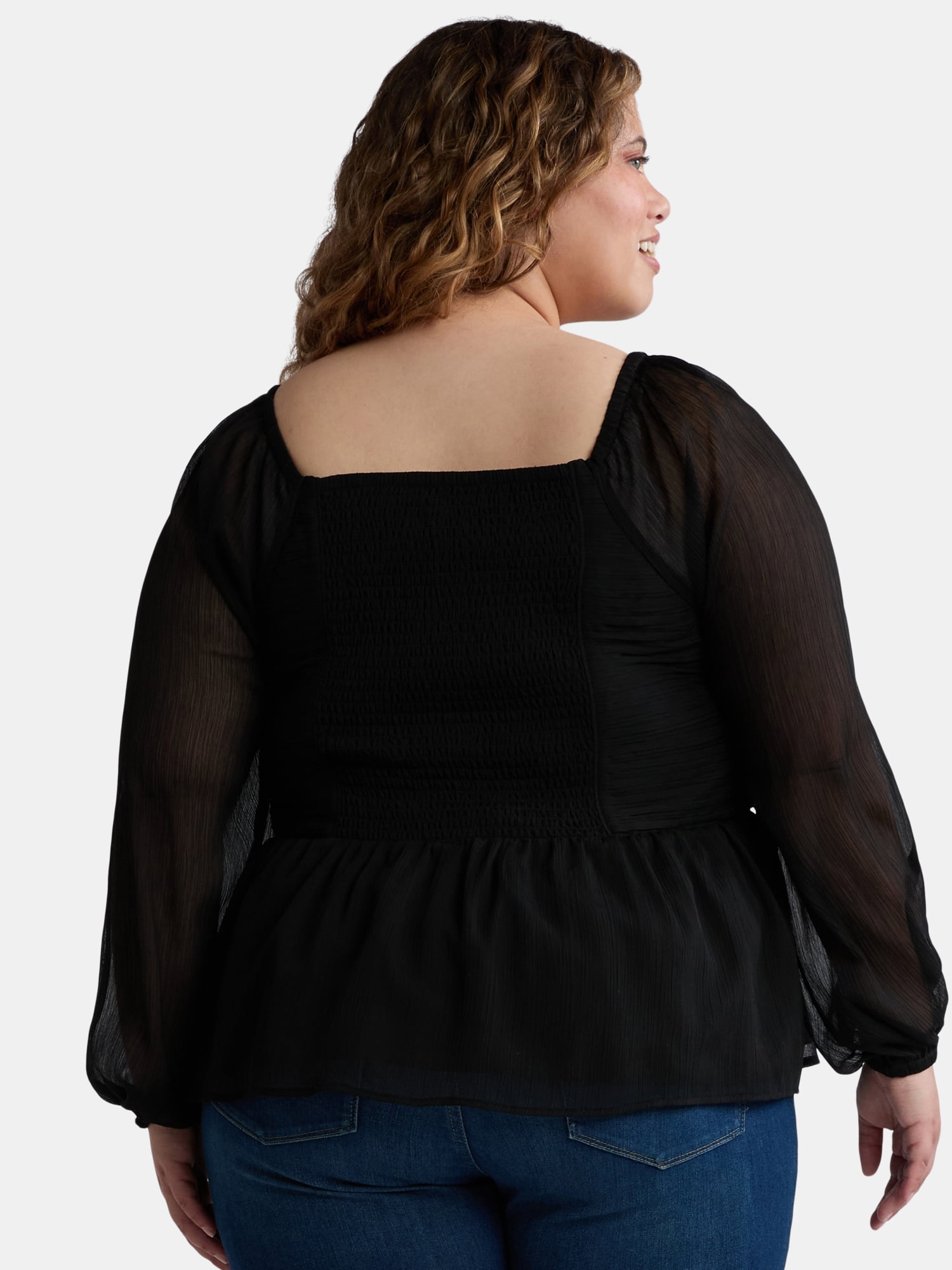 Terra & Sky Women's Plus Size Long Sleeve Babydoll Top, Sizes 0X-5X
