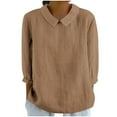 thumbnail image 2 of AherBiu Chemises en Lin pour Femmes Manches 3/4 Col Rétro Hauts Décontractés Amples Mode Automne 2024 Blouses, 2 of 5
