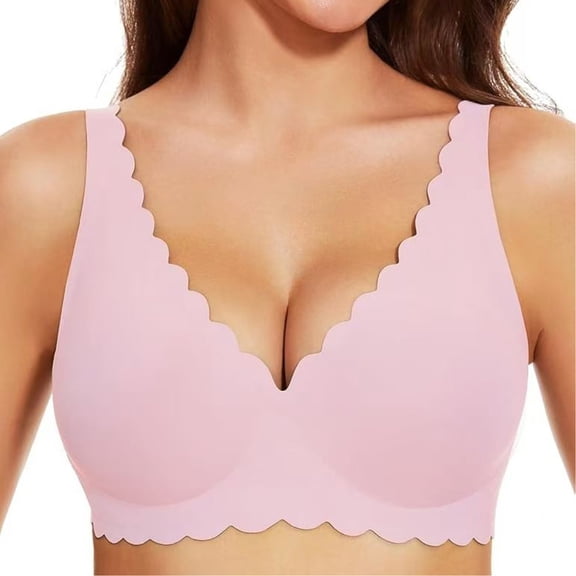 MDUKONU Wireless Bra for Women V Comfort Wirefree T-Shirt Bra Full Coverage Support Seamless Everyday Bralettes Size: L Pink