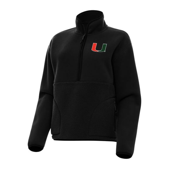 Women's Antigua Black Miami Hurricanes Figure Half-Zip Pullover Sweatshirt