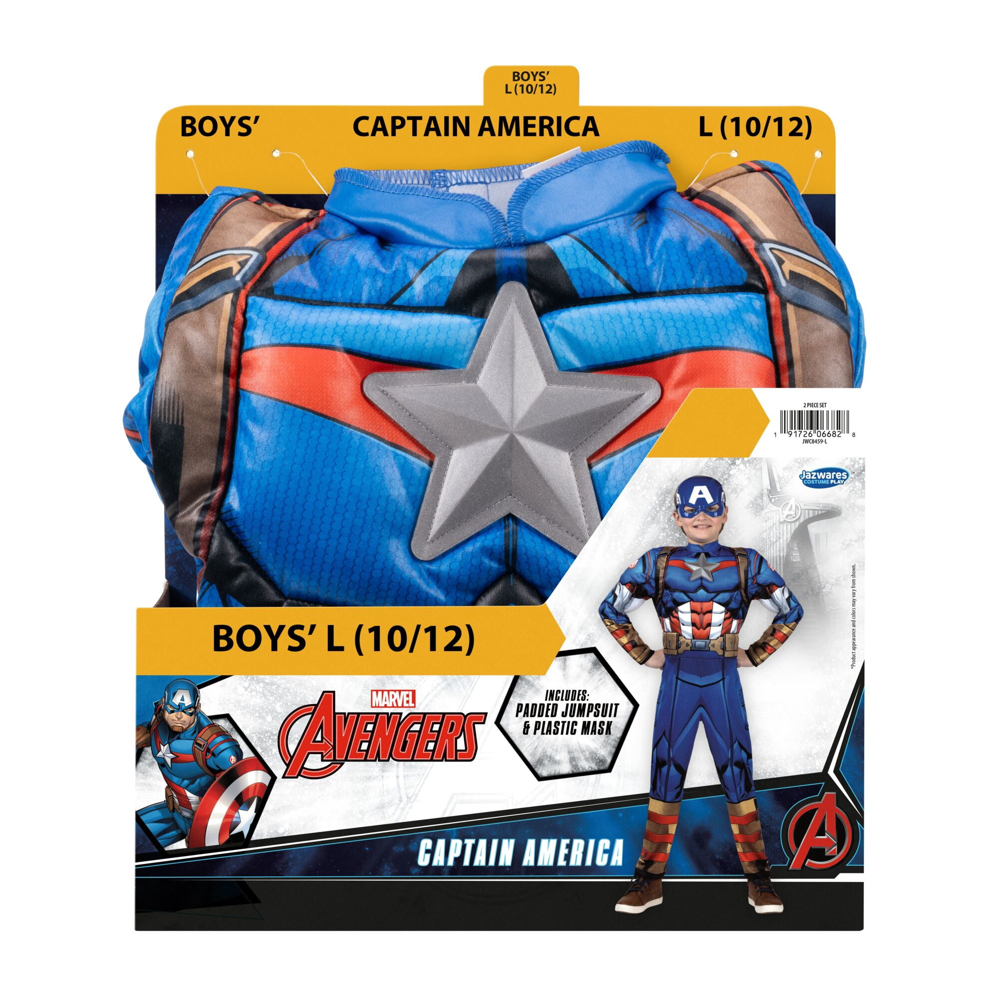 Marvel's Captain America Halloween Costume for Children, Boy's Size L (10/12), by Jazwares