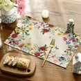 thumbnail image 4 of 4pcs Vintage Floral Spring Placemats Table Mats Durable Washable Rustic Linen Vintage Placemats for Home Dinner Party Camping Wedding Table Decoration 12 x 18 inches, 4 of 5