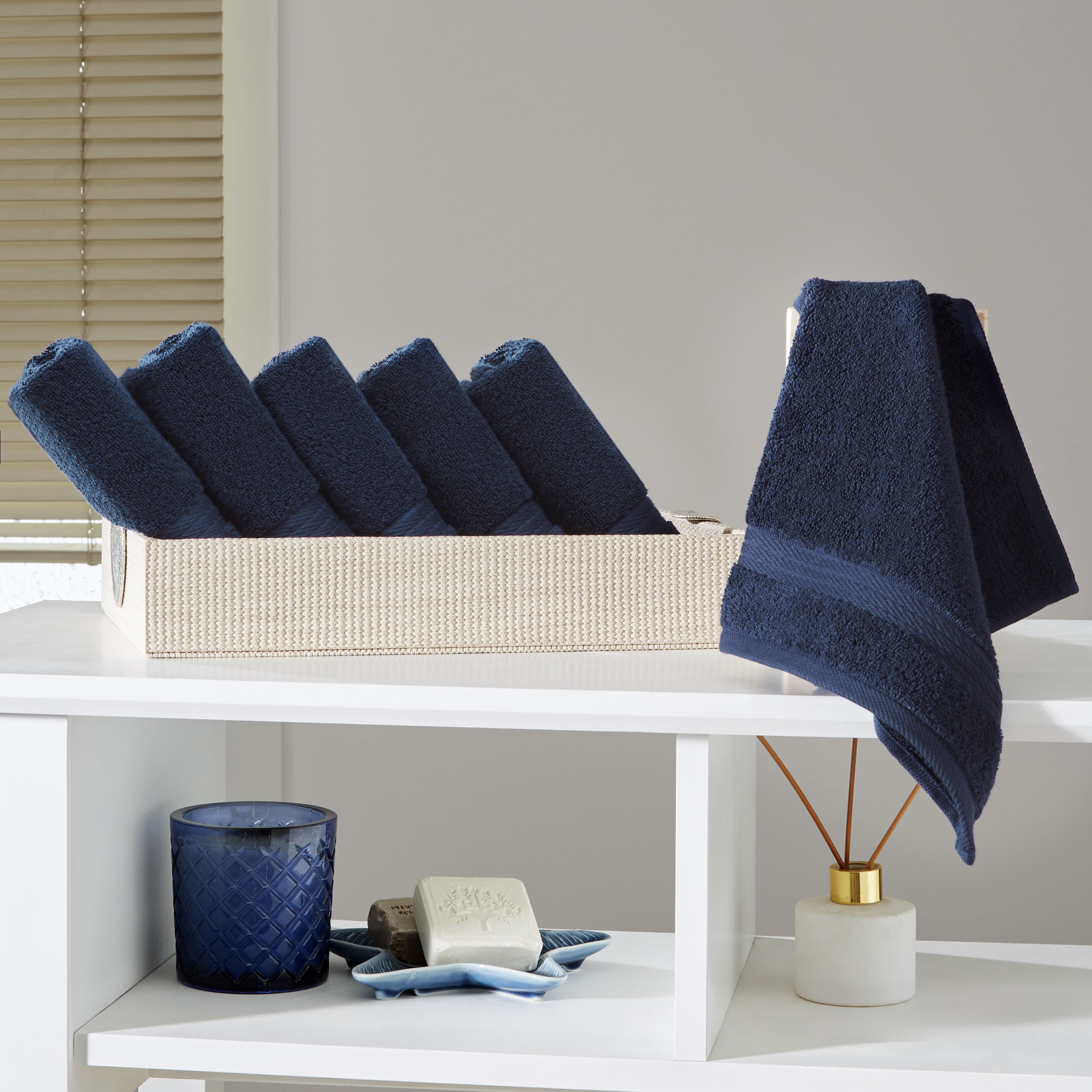 Ozdilek 6-Piece Washcloth Set 13x13 Bath Towels 100% Turkish Cotton, 600 GSM, Soft, Gentle on Sensitive Skin, Multi-Purpose Use, Washable, Reusable, Ideal for Baby Care & Spa 6 Towels  (Navy Blue)