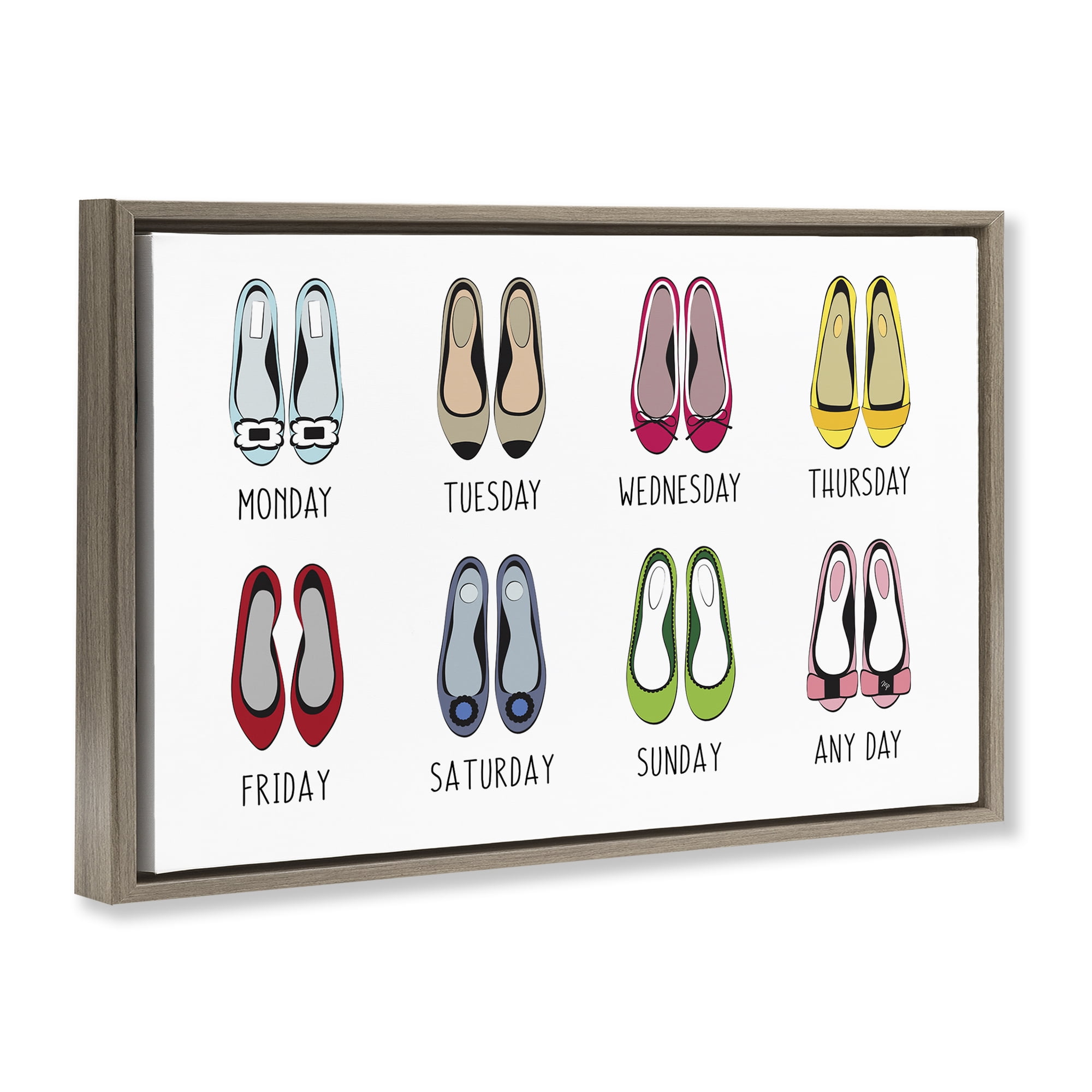 Stupell Industries Shoe Week Days Fashion Painting Brown Floater Framed Canvas Art Print Wall Art, 31 x 21