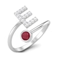 thumbnail image 2 of Capital E Initial Letter Ruby Glass Filled Women Ring Adjustable Front Open Ring 925 Sterling Silver, 2 of 3