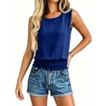 thumbnail image 6 of ClodeEU Women's Round Neck Sleeveless Blouson Tank Top,Casual Solid Color Summer Shirt with Elastic Waist Blue,Women's Plus XXL, 6 of 7