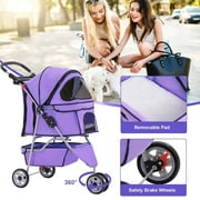 Bestpet Purple 3 Wheels Folding Pet Stroller Carrier Cage T13, Oxford Cloth for Cats Dogs