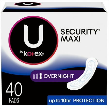 U by Kotex Security Maxi Pads, Overnight, Unscented, 40