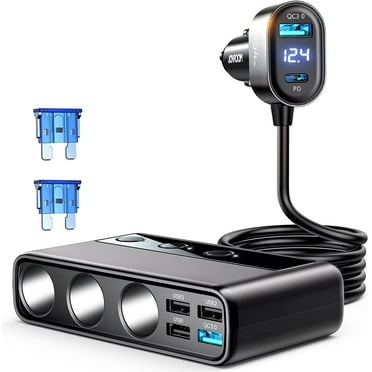 JOYROOM 3 Socket Car Cigarette Lighter Adapter, 154W PD & QC 3.0 Fast USB Car Charger, 12V/24V DC Outlet Cigarette Lighter Splitter with Individual Switches for All Car Devices