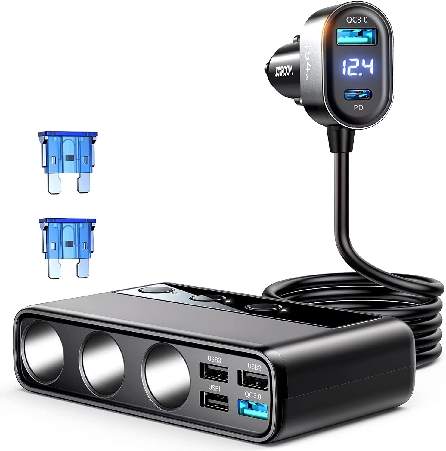 Joyroom 154W Car Charger Adapter, 6 USB Ports & 3 Socket Splitter photo 1